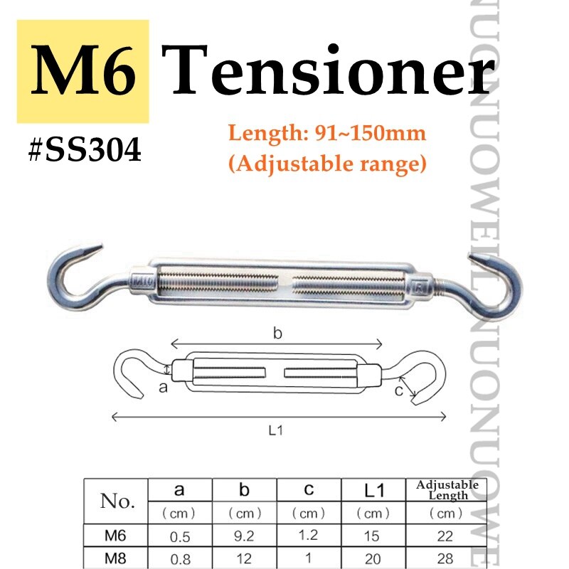 SS304 Installation Zubehör Sonnensegel Armaturen Halter Spannschloss Pulley Set Weichen Draht Seil Snap Haken Volle Ausrüstung: M6 Turnbuckle-1pc