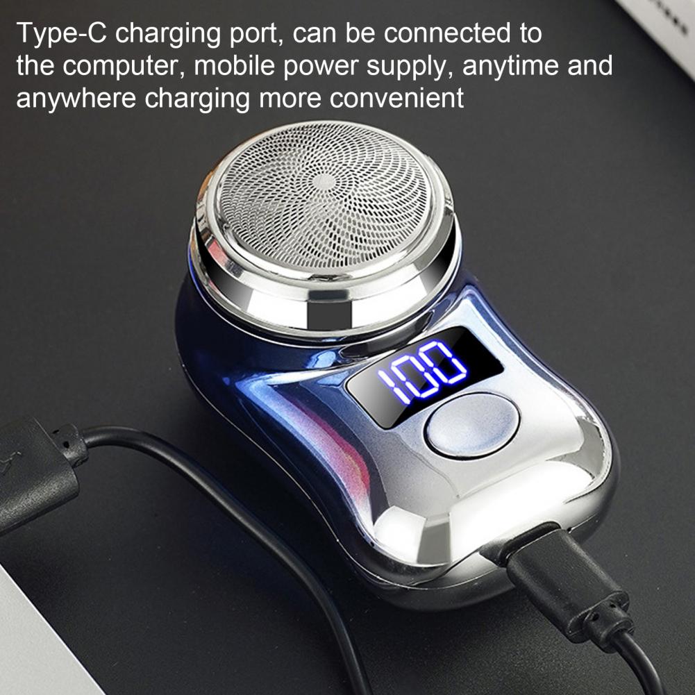 Beard Trimming Device Usb Rechargeable Portable Electric Shaver with Led Battery Display for Men Waterproof Mini Travel Rotary