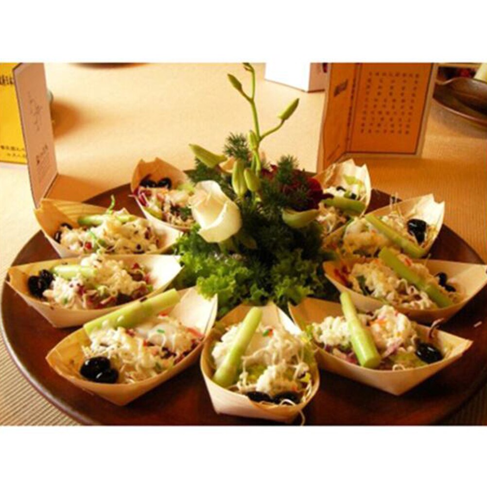 Food Tray Wooden Disposable Natural Birch Food Serving Tray Snack Tray Nibbles Tray for Caterers
