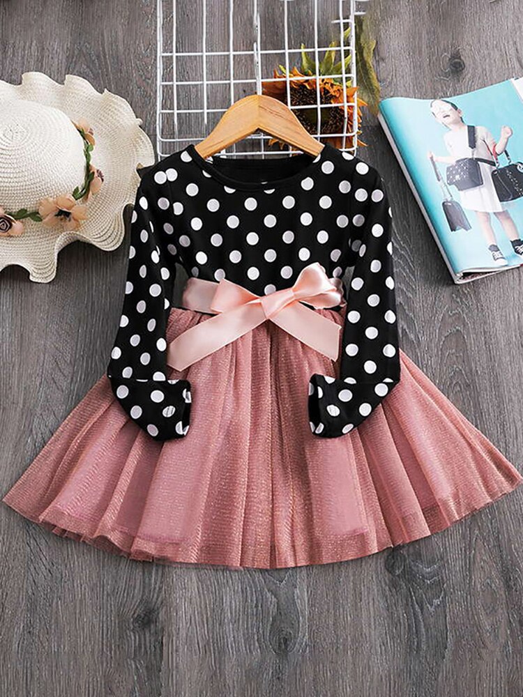 3-8T Lange Mouwen Jurk Meisjes Prinses Baby Meisje Kleding Zoete Tutu Party Jurken Kerst Meisje Kleding: Red / 90