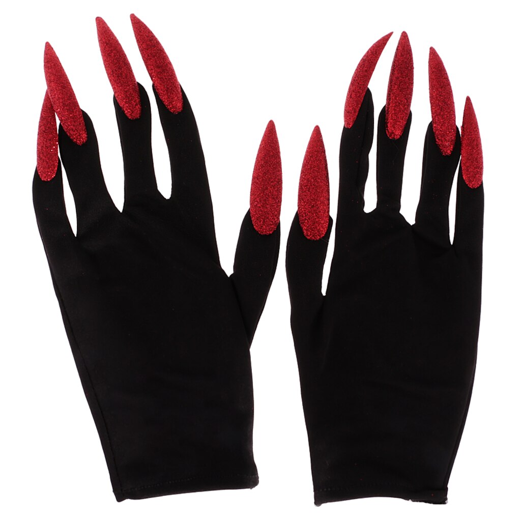 Guantes de bruja para mujer, con purpurina roja, para de Halloween,
