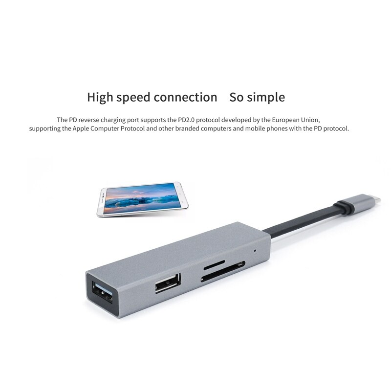 6 In 1 Usb C Hub Adapter Type-C Om Pd + Usb C + USB3.0X1 + USB2.0X1 + sd/TF2.0 Multifunctionele Hub Voor Usb C Laptop