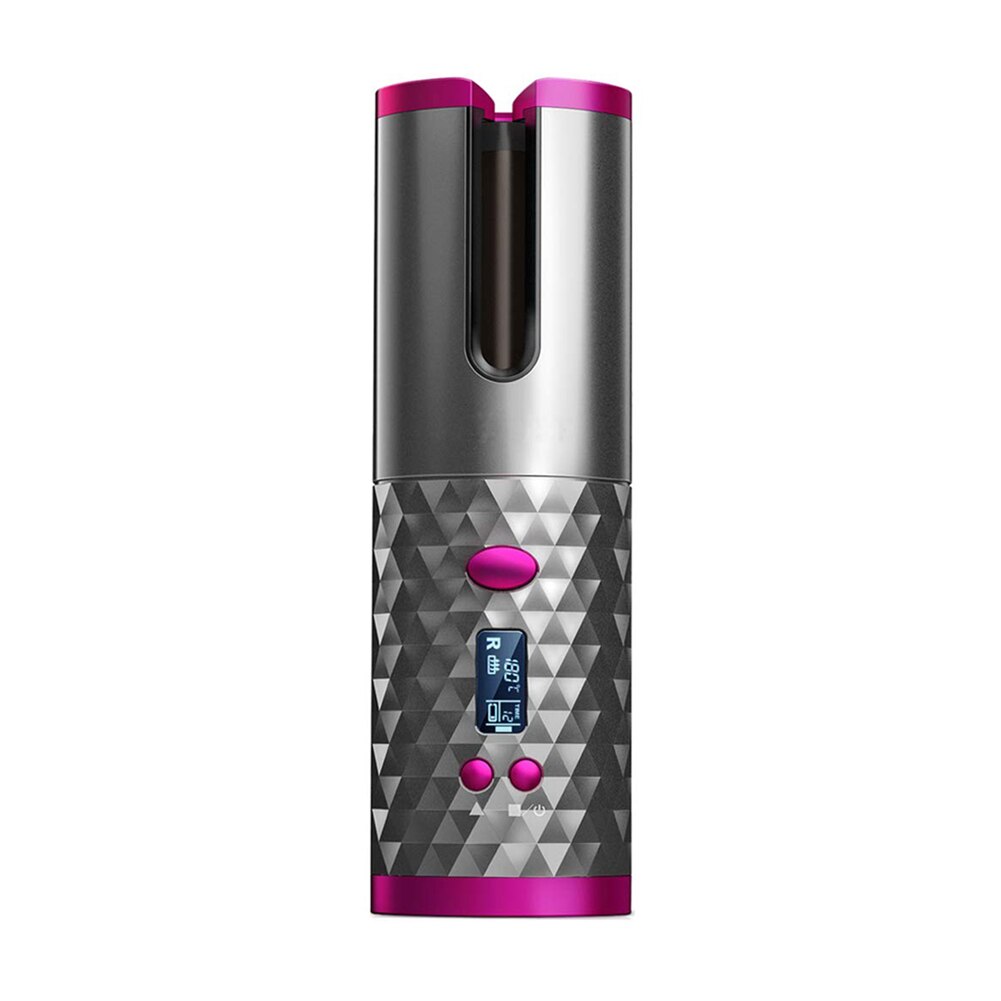 Draadloze automatische krultang, usb-oplaadbaar, krultang, krullen, golven, lcd-scherm, keramische krullen, roterende krultang: Zwart