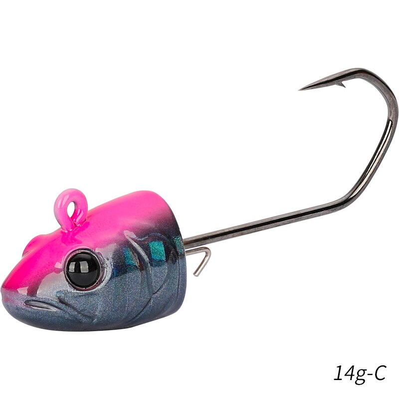 TSURINOYA-anzuelos de cabeza plomada de 11g y 14g, señuelo suave para pesca en aguas profundas, aparejos de Metal, accesorios de pesca: TSU-JIG HOOKS-14g-C