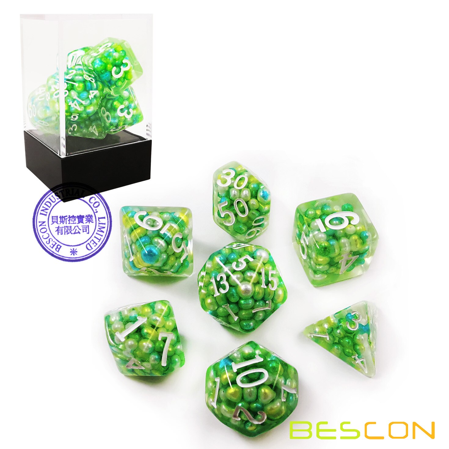 Bescon Olijf Parel Polyhedrale Dobbelstenen Set, Parel Poly Rpg Dobbelstenen Set Van 7