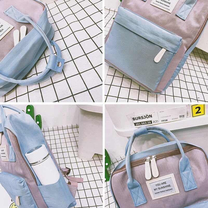 Mochila de lona para mujer , mochila impermeable de color caramelo para Chica adolescente, bolso escolar, mochila portátil grande bonita, mochila de de retazos