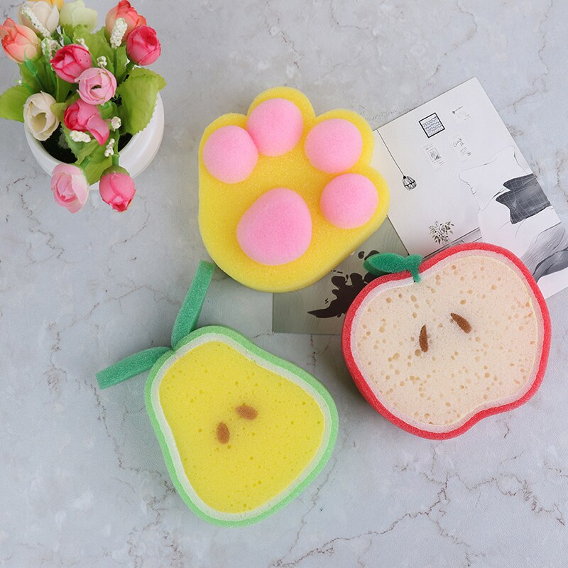 Esponja de baño con forma de fruta bonita de 3 uds para limpieza corporal, esponjas para el cuerpo del bebé, esponja para la ducha de los niños