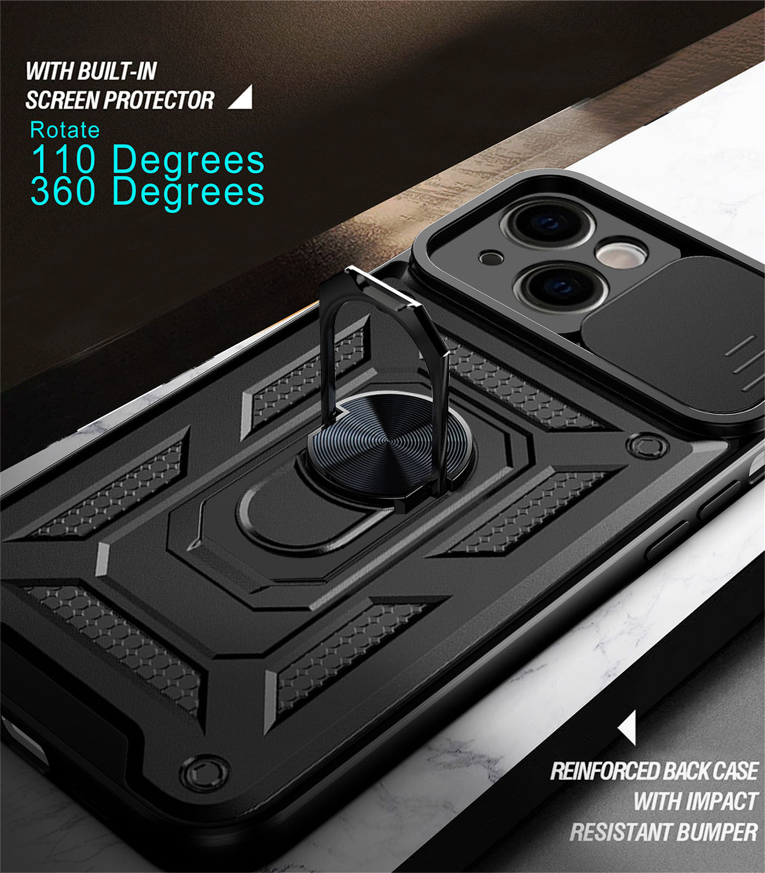 Rüstungshülle für iPhone 13 14 15, stoßfeste Rüstung, Kameraobjektiv-Schutzhülle, Funda Capa, luxuriöser Slide-Kameraobjektivschutz