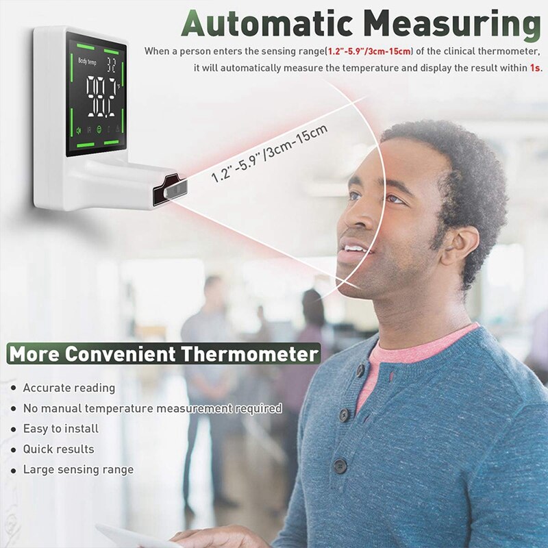 Infrared Body Temperature Thermometer Wall Mounted,Non-Contact Automatic Body Temperature Scanner Check with Fever Alarm