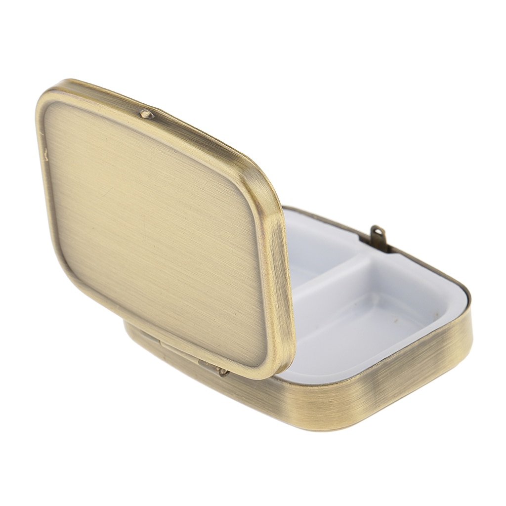 Pill Box With Mirror- Compact 2 Compartments Medicine Case Pill Box for Pocket or Purse, Retro Metal
