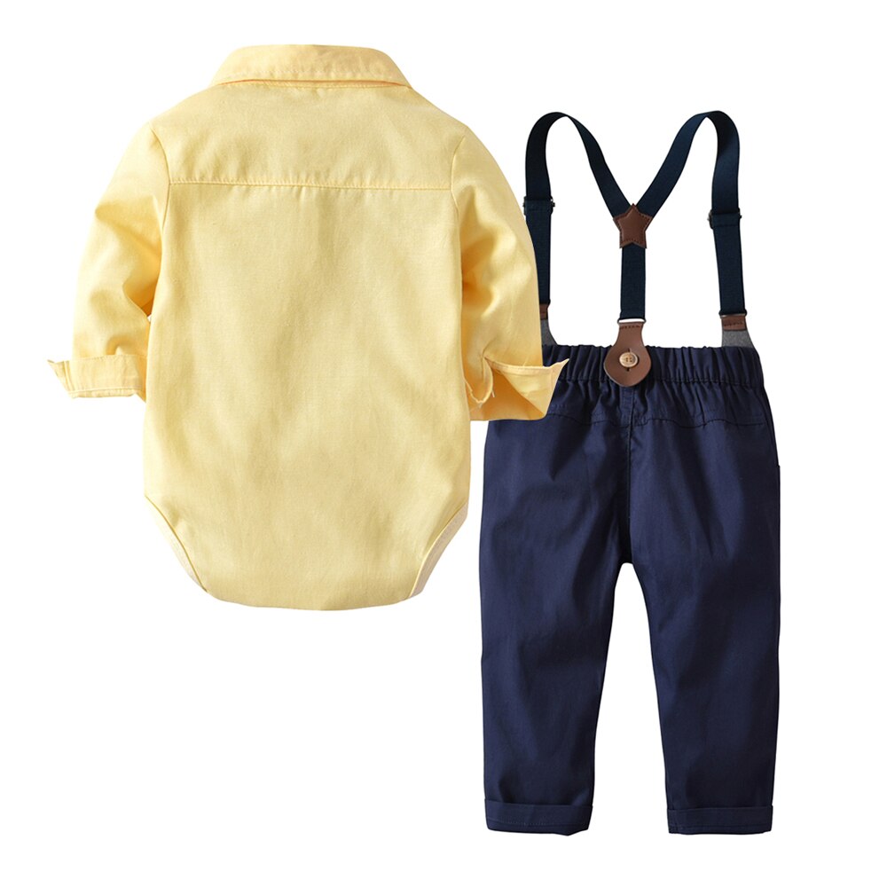 Conjunto de ropa para bebé, traje de algodón para niño, camisetas con Lazo Amarillo y monos, trajes de caballero, conjunto de ropa para bebé, 2 uds.