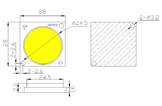 24.5mm zone de lumière 2828 type 4000k plein spectre lumière du soleil cob 100w haute CRI led