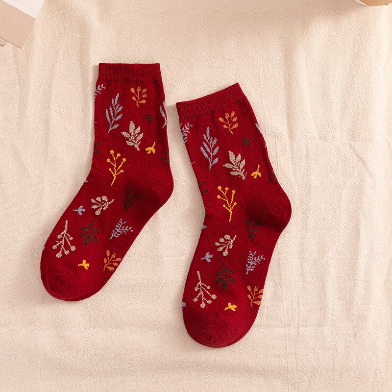 Talvi kevät pieni kukka retro sukat naisten putkisukat paksunnetut lämpimät villasukat etniseen tyyliin vihreät kasasukat: 16