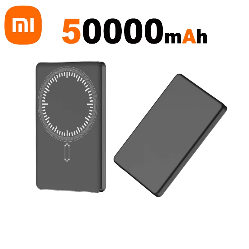 Xiaomi 50000mAh Power Bank magnético inalámbrico 22,5 W Ultra capacidad carga súper rápida Power Bank para iPhone 16 15 Pro Max: Plata