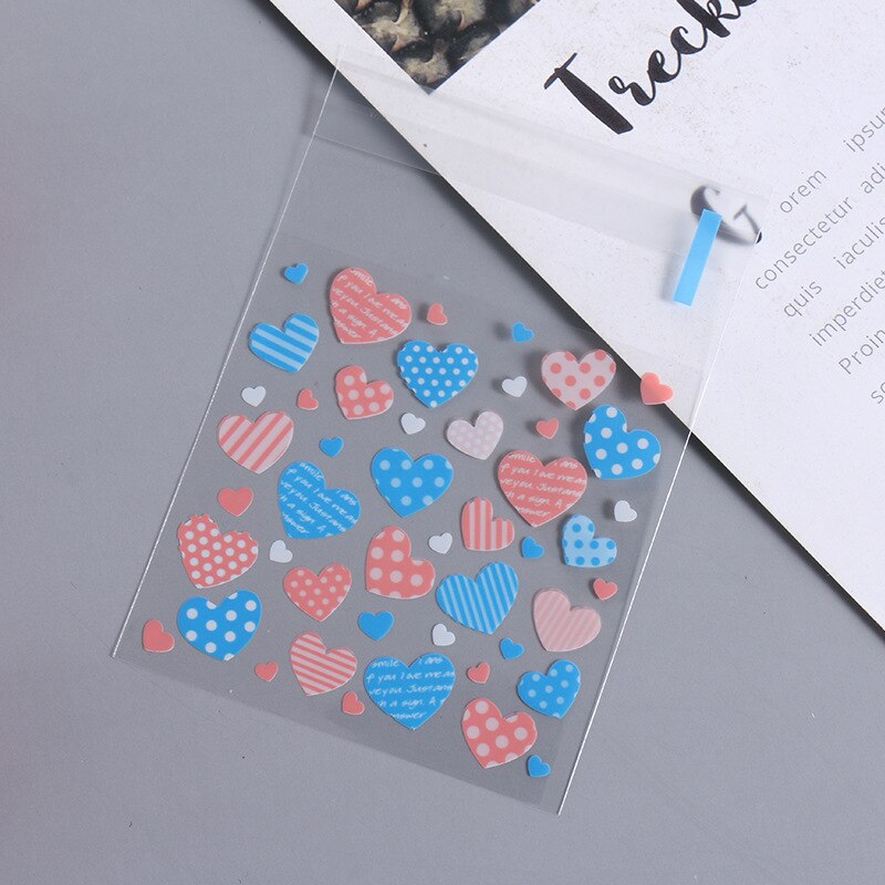 100 sztuk przezroczysty samoprzylepne małe OPP plastikowe etui torba na biżuterię bransoletka pakowanie prezentów Cookie opakowanie cukierków przechowywania: 10x10cm / Blue Pink Heart
