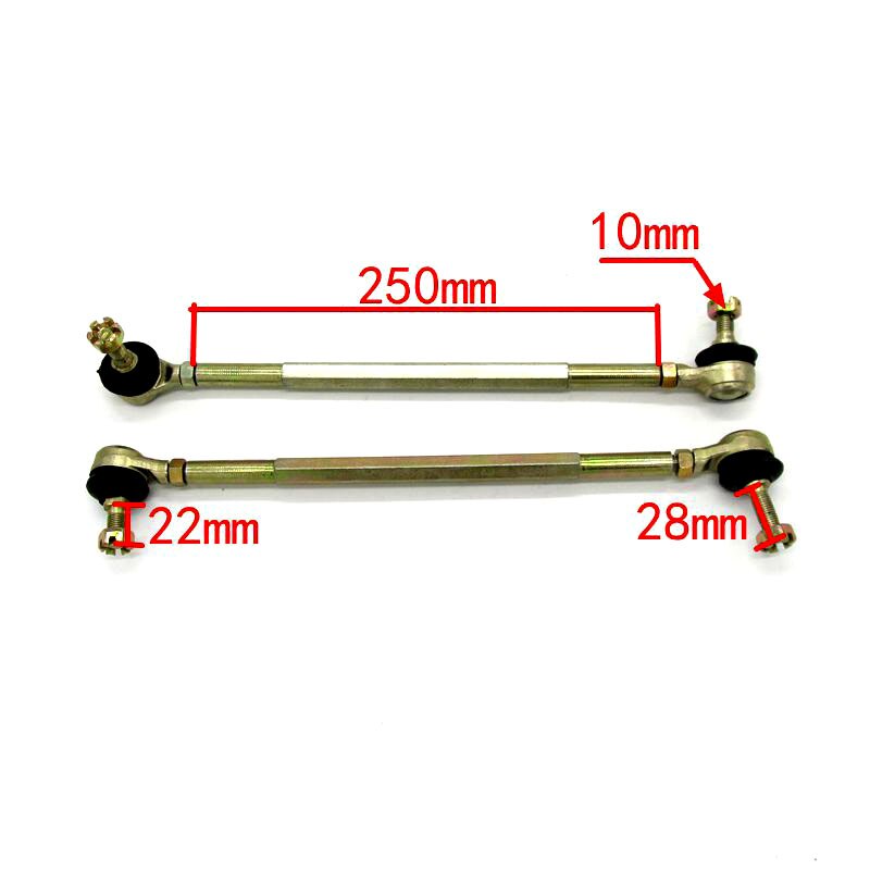 Barra de amarre para eje de dirección M10, 1 par, 200MM-250MM, con varilla de amarre, junta de bola para 4 ruedas, modificación de kart, ATV, Quad, 50cc-250CC, M10: 250MM