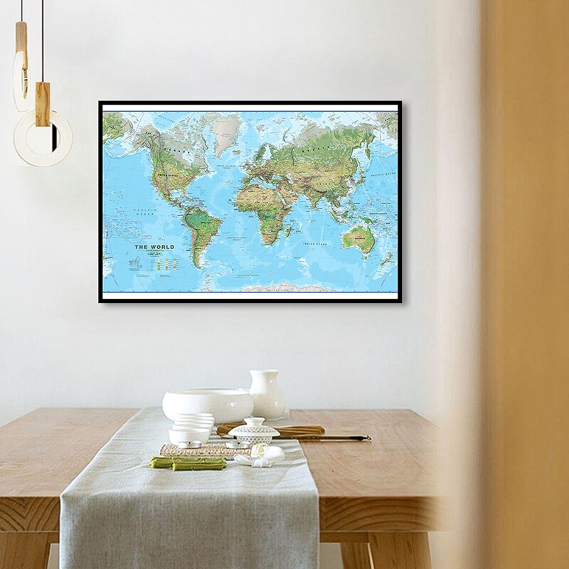 84*59cm Map of The World Political Geography Canvas Painting Retro Wall Art Poster for Living Room Home Decoration