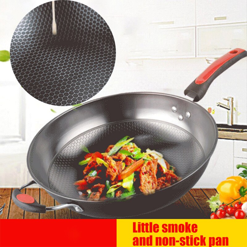 34cm Unbeschichtete Pfanne, edelstahl wok, Waben , Gleichmäßige erwärmung, Für Elektrische, induktion und Gas Öfen