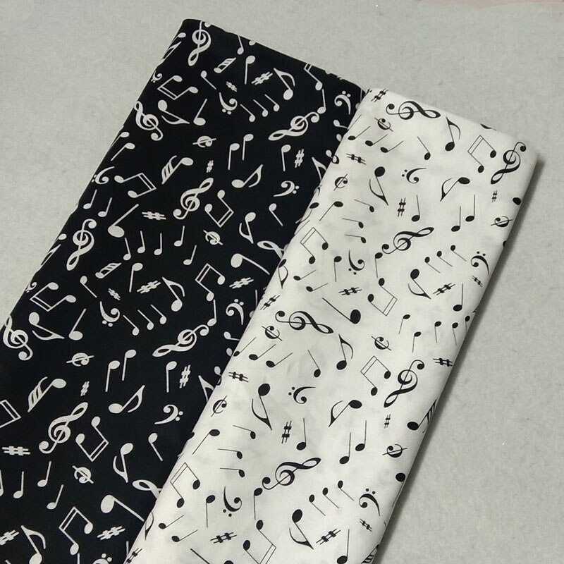Clásico blanco negro música nota Musical estampado con de notas tela de algodón 50x105cm para DIY de coser bolsa de tela de la decoración del hogar