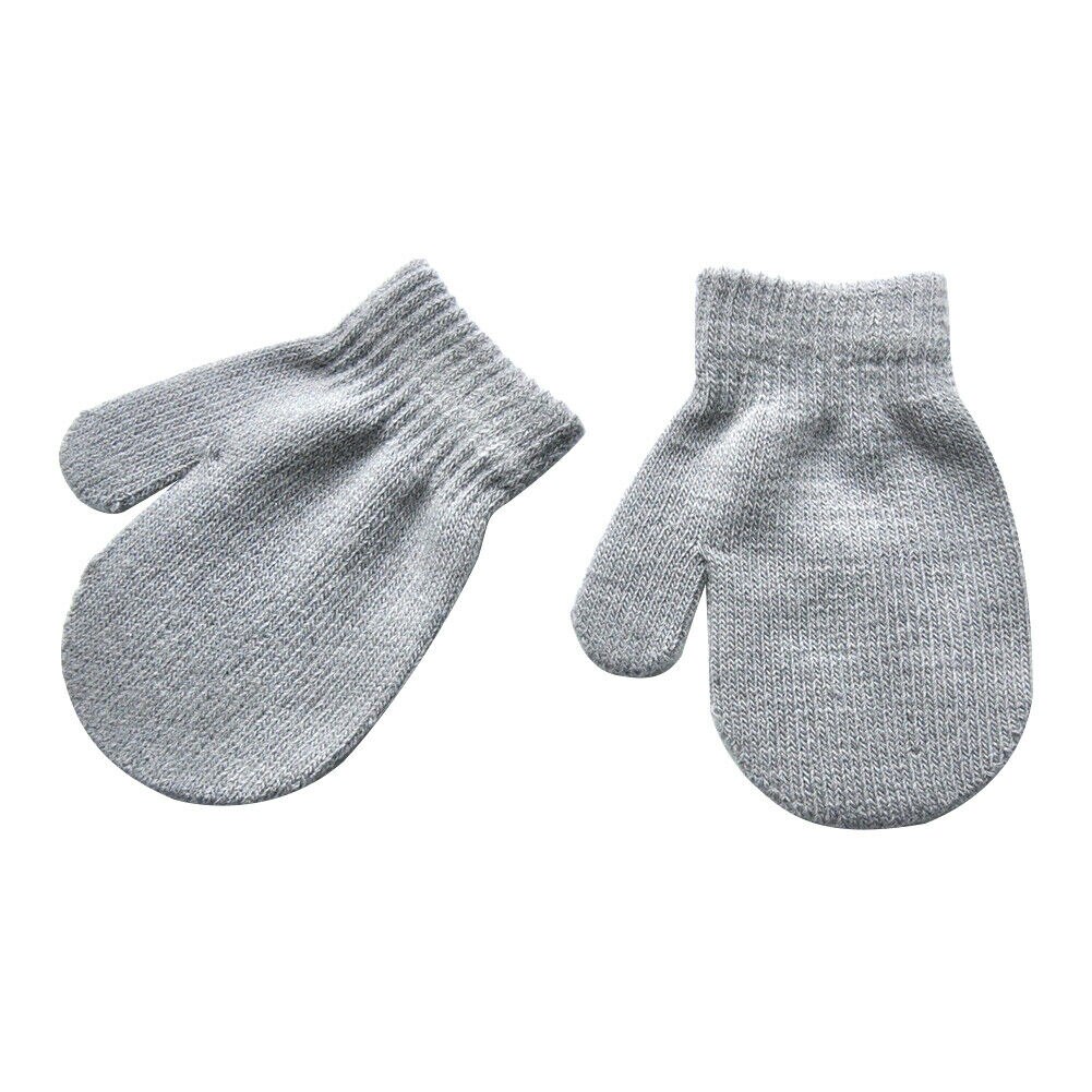 Pudcoco outono inverno da criança dos miúdos do bebê menino meninas bonito macio tricô luvas quentes bebê cor sólida mittens: Cinza