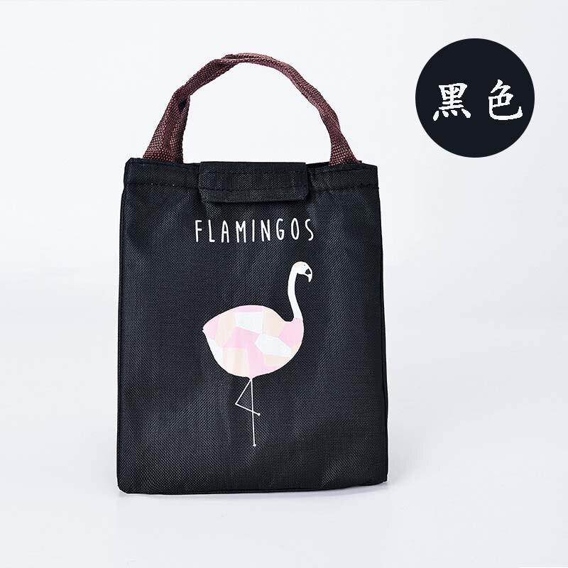 Söt flamingotryck nappflaska termopåse plåtfoder bärbar matlåda mumiepåse babymjölkflaska isoleringspåse: Svart flamingo
