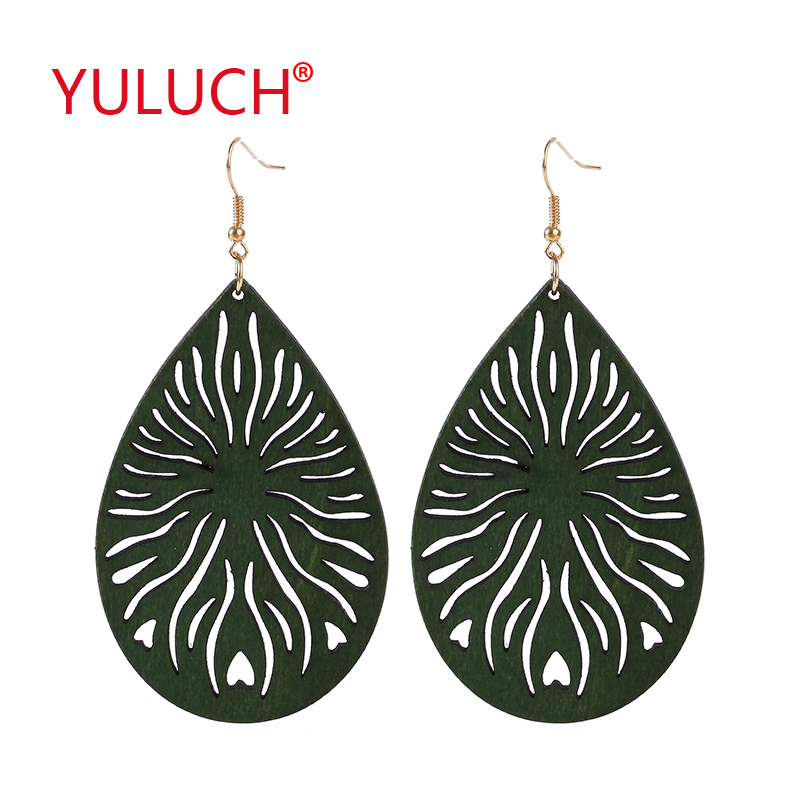YULUCH of Wood Popular -shaped Hollow Flame Pendant Earrings for Personality Woman Jewelry Accessories
