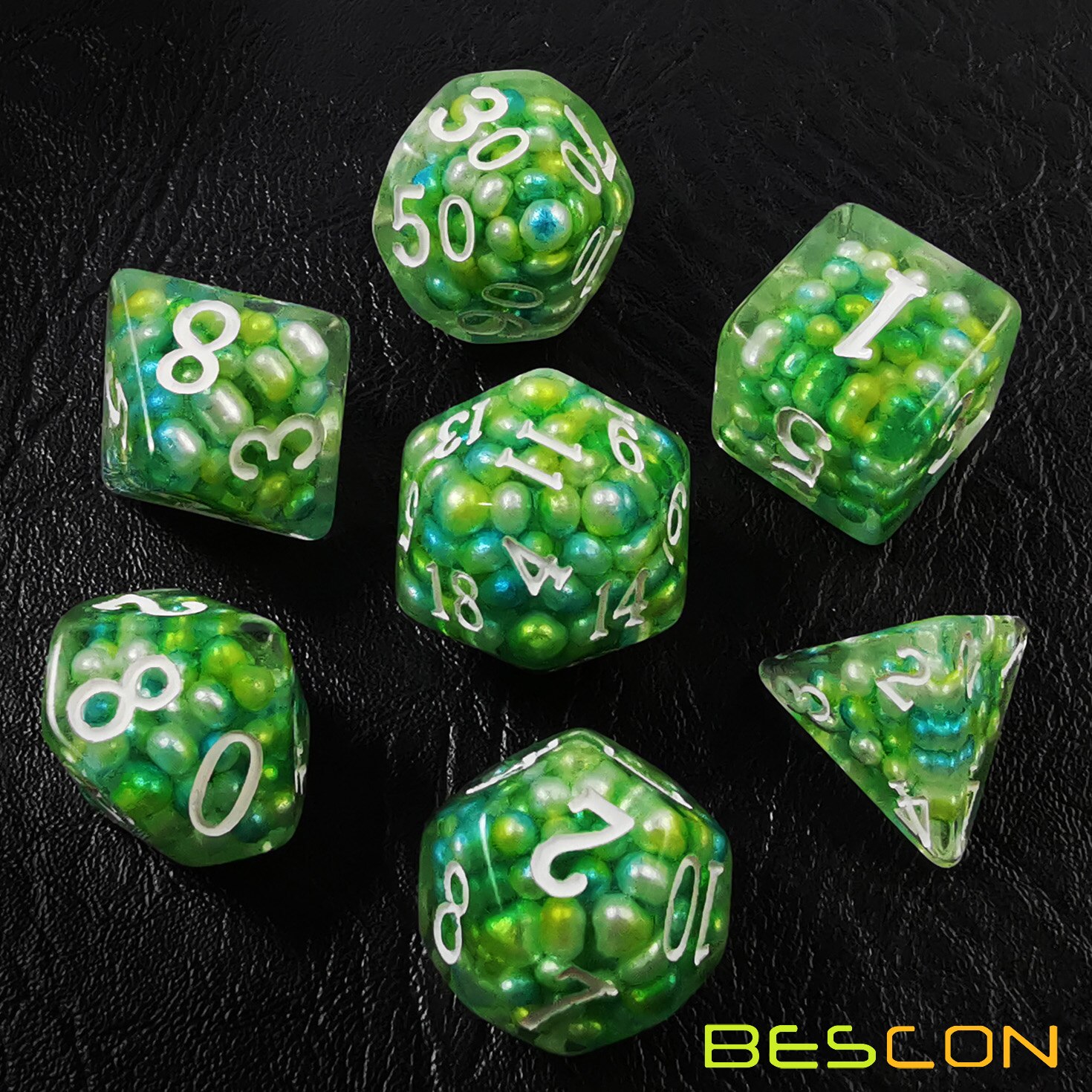 Bescon Olijf Parel Polyhedrale Dobbelstenen Set, Parel Poly Rpg Dobbelstenen Set Van 7