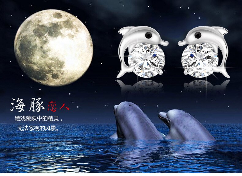 Joyería de plata de ley 925 auténtica para mujer, aretes pequeños con cierre de tuerca con forma de delfín,