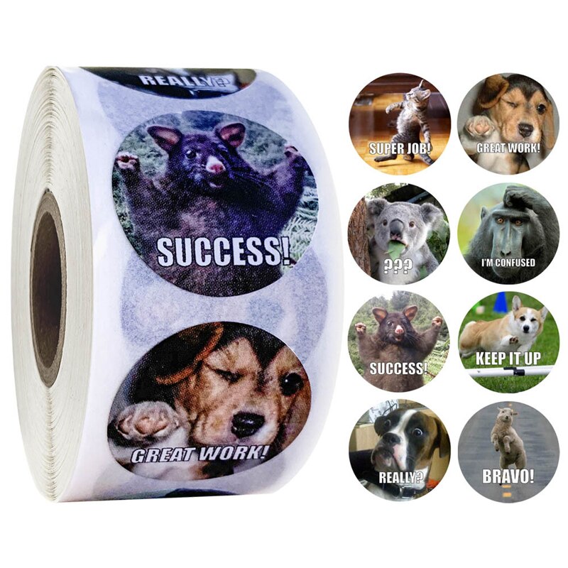 Reward Stickers Encouragement Sticker Roll for Kids Motivational Stickers with Cute Animals for Students Teachers: design 12-500pcs