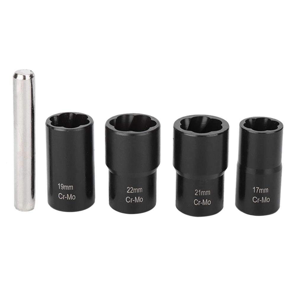 5Pcs Twist Socket Set Locking Wheel Nut Bolt Stud Extractor Removers 17mm 19mm 21mm 22mm Socket carbon steel