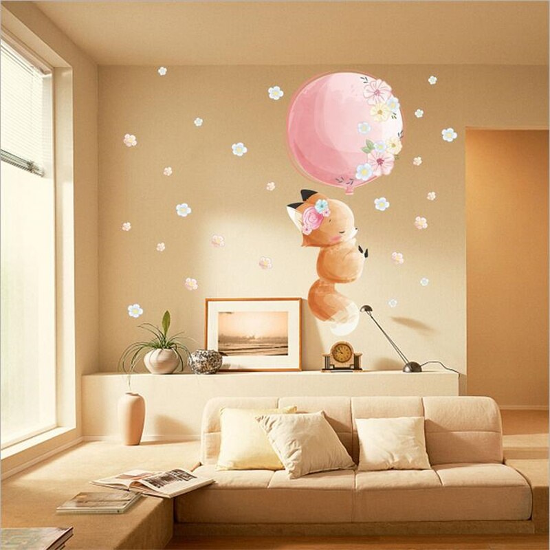 1 pz cartone animato rosa volpe palloncino fiori stelle adesivi murali per ragazze telecamera da letto per bambini vinile arte murale adesivi murali fai da te 30*60CM