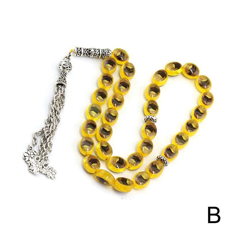 Rosario Misbaha Tasbeeh Tasbih musulmán negro pulsera cuentas Rosario de oración forma Tasbih musulmán Alá islámico redondo cuentas O1N3: B