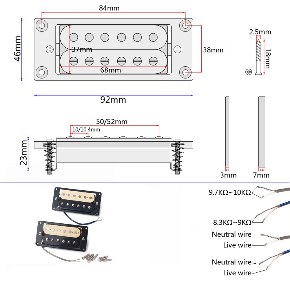 2Pcs 50mm/52mm Humbucker Dual Coil Neck Bridge Pickup Set for Electric Guitar Humbucker Dual Coil Neck Bridge Pickup Set Humbuck
