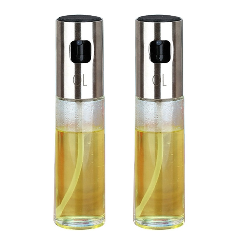 2PCS/Set Glass Oil Spray Bottle Pump Kitchen Olive Oil Sprayer Stainless Steel Oil Pot Bottle Oil Dispenser Gadget Cooking Too