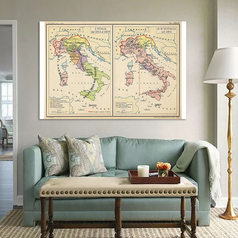 150*100cm The Italy Map Detailed Poster Non-woven Canvas Painting Wall Art Decor for Living Room Decoration School Supplies