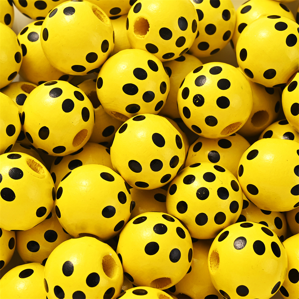 Ensemble de perles décoratives peintes en jaune, jolies perles en bois, perles d'espacement rondes, guirxiété de bricolage, décor de fête exécutif, 10 pièces: Black