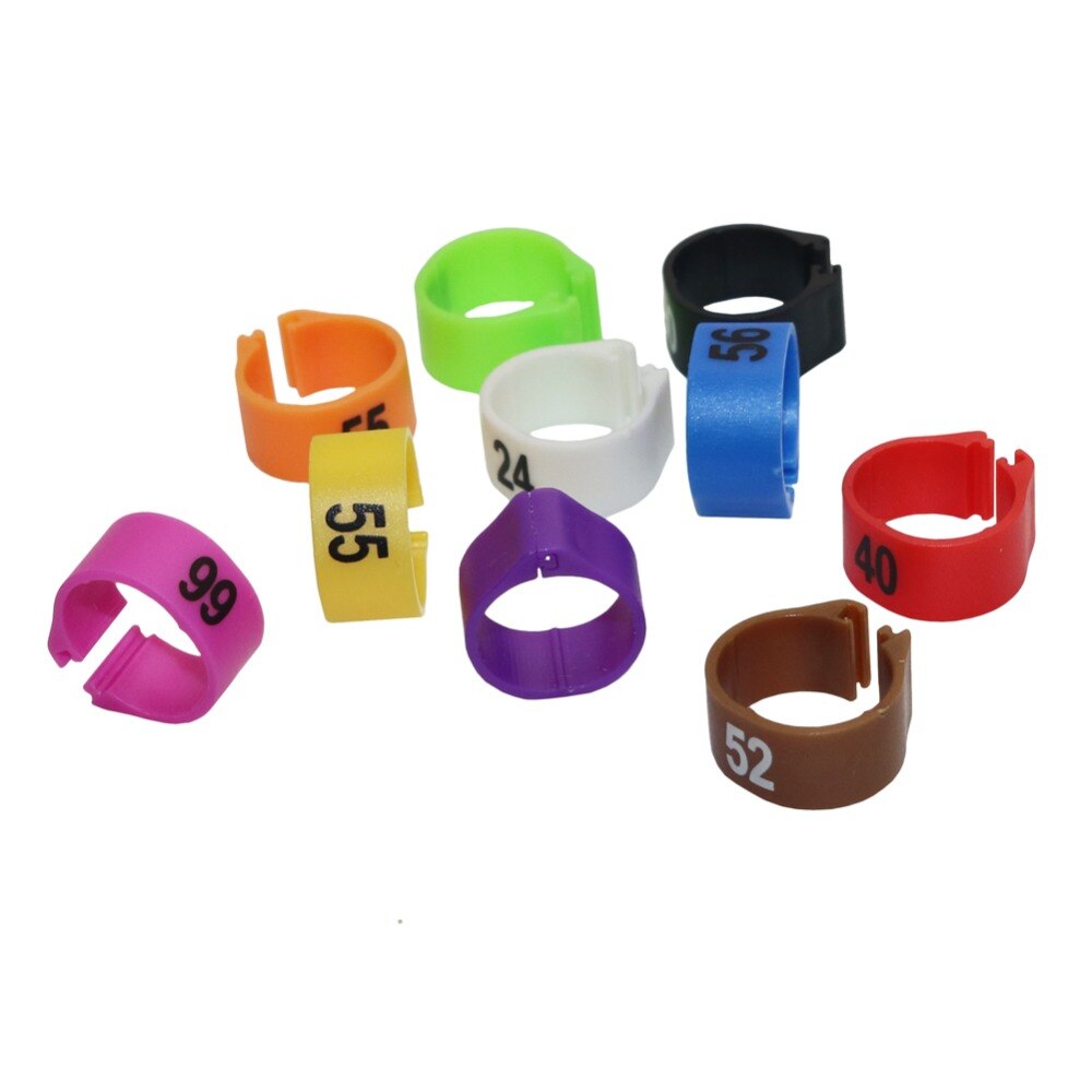 12Mm/14Mm Papegaai Voetring Papegaai Harnas Vogel Voeden Levert NO.1-100 Digitale Mark Ring 10 Kleuren Vogel harnas 100 Pcs