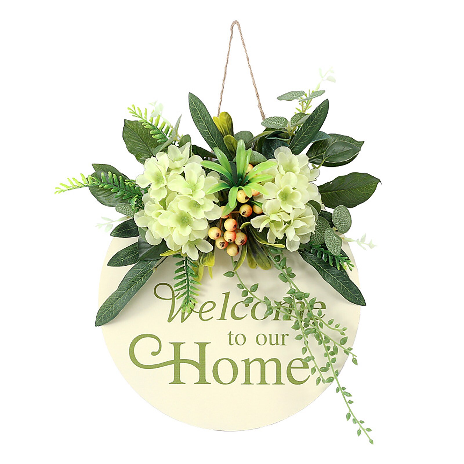 Spring Sunflower Wreath Wall Hanging Welcome Sign Wooden Signs Excellent Material Front Door Decoration Artificial Flower: Green