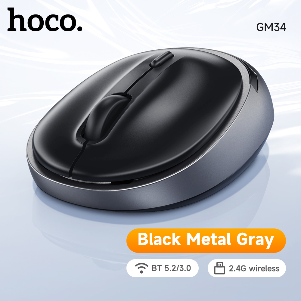 HOCO GM34 podwójny tryb 2.4G bezprzewodowa mysz Bluetooth 5.2/3.0 komputer biznesowy 1600DPI cicha mysz do komputera MacBook tablety Laptop: czarny