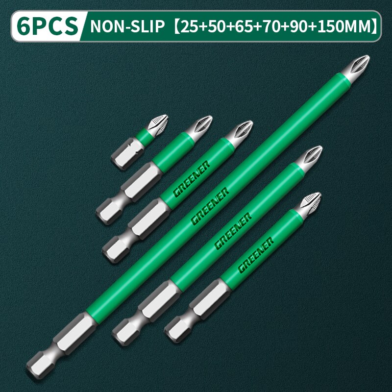 Jeu de tournevis électriques à vis Greener 25 50 65 70 90 150mm PH2, tête magnétique antidérapante, croix à haute dureté, perceuse à main: 25-150mm  6pcs