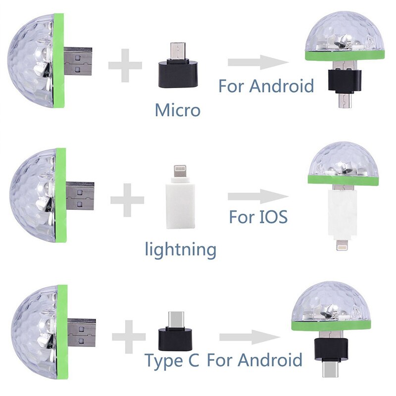 Usb  dc5v färgglada scen ljus musik kontroll bil dekoration atmosfär lampa röststyrning ktv dj disco lampor för iphone android