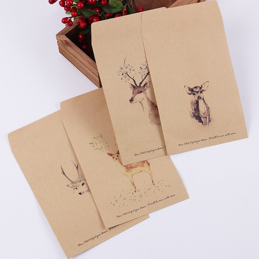 Vintage Kraft Paper Envelope DIY Retro Deer Envelopes Wedding Office Stationery Supplier 10 PCS