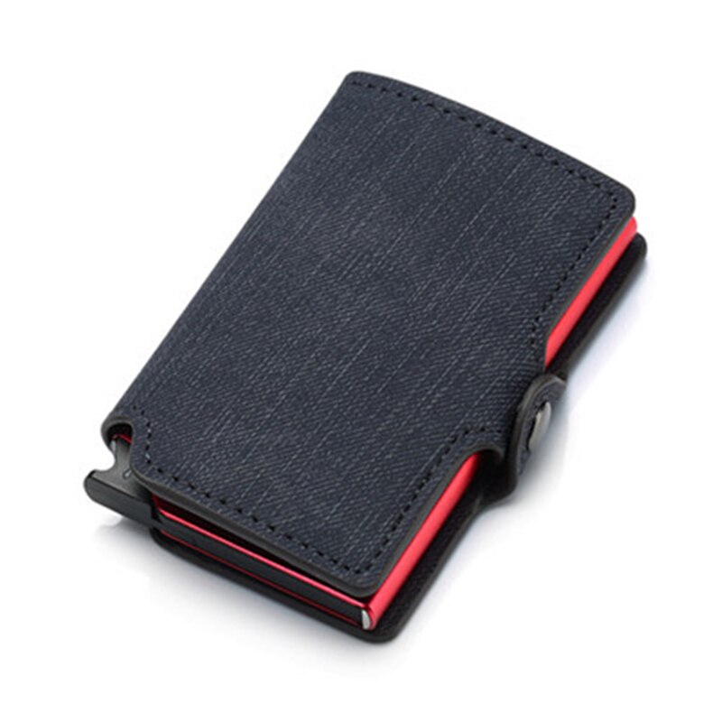 BISI GORO Colorful Credit Card Holder RFID Blocking Slim ID Holders PU Single Aluminum Box Business Hasp Card Wallets: CZ28 Black Red