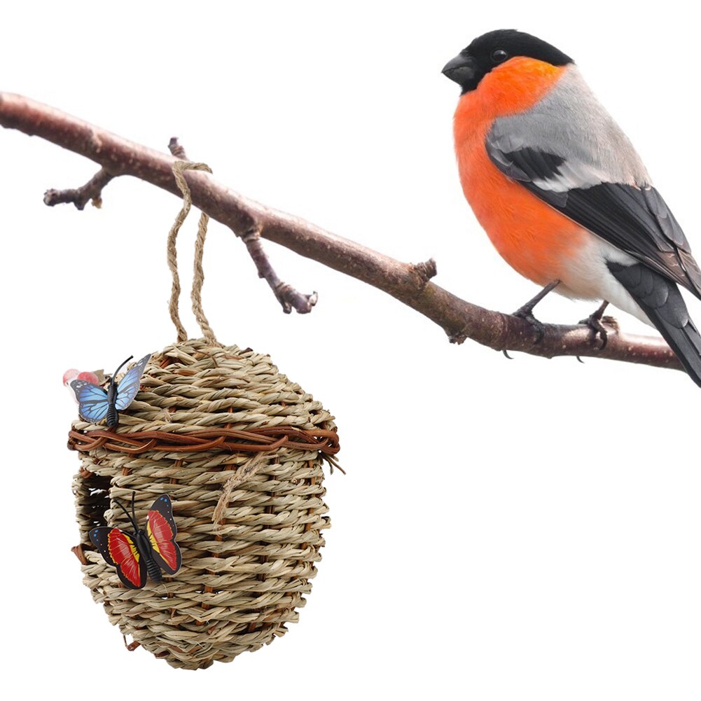 Hand Woven Basket Small Birdhouses for Outdoor Hanging Hummingbird Nesting House Nest Bird Hideaway Cage for Sparrow