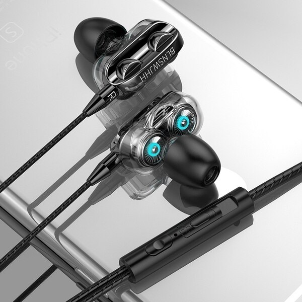 Newest 6D Stereo 3.5mm Wired Earphone Headphones With Microphone Dual Driver Phone Earphones In Ear Phones Auriculares