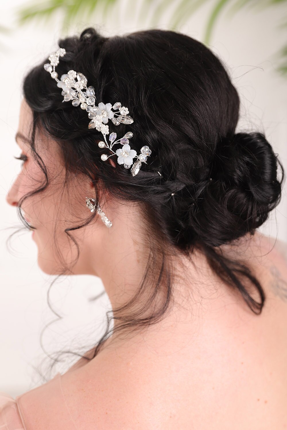 Blomma kristall pärlor strass silver huvudbonader hårnålar set fest bankett bröllop brud håraccessoarer för kvinnor
