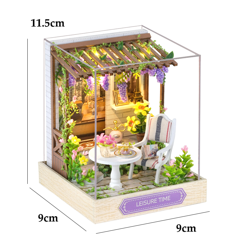 Casa de muñecas mágica, Kit de modelo de construcción de ensamblaje DIY en miniatura de madera, producción de juguetes de habitación pequeña, decoraciones con muebles: Gris rosáceo