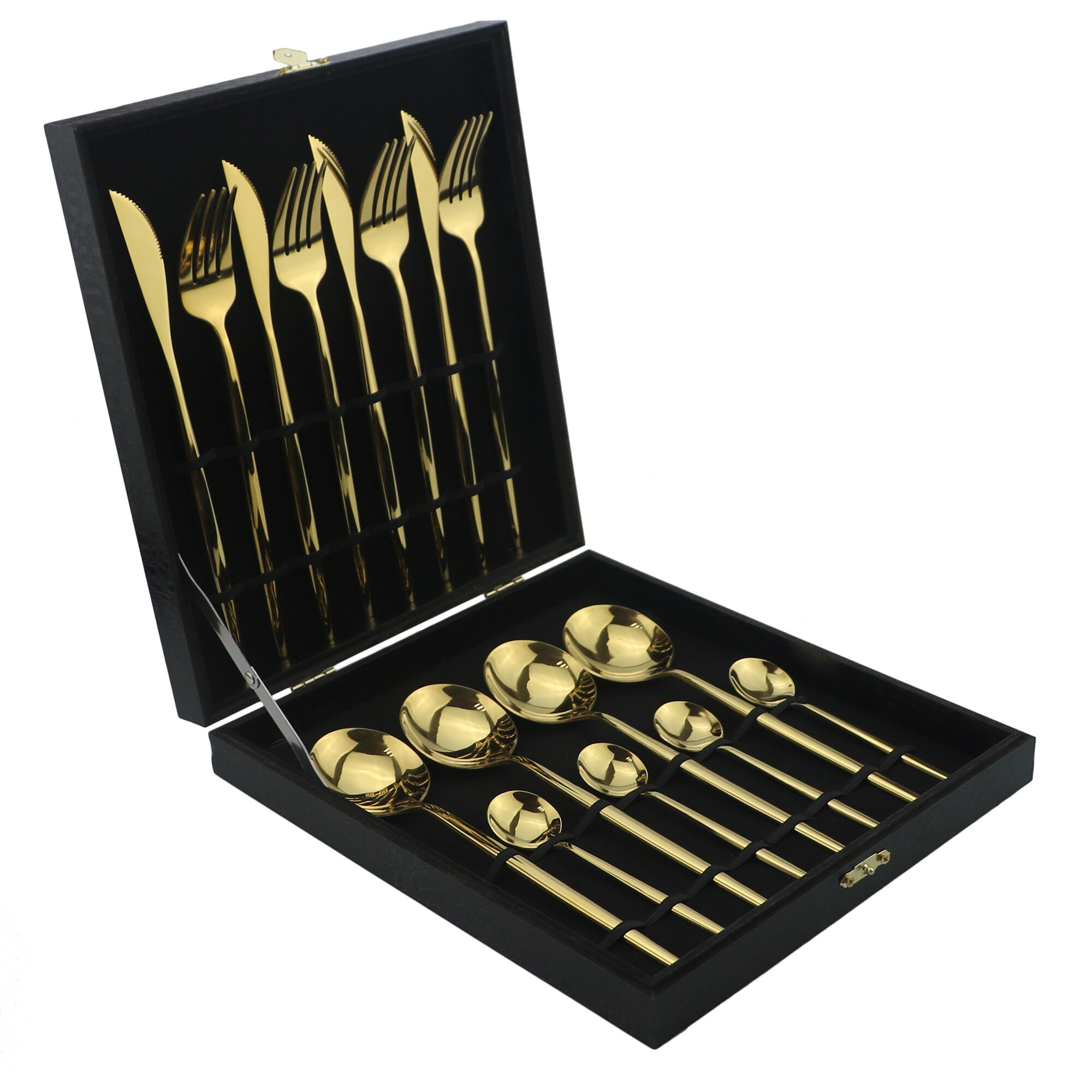 Gold Cutlery Set Kitchen Flatware 16Pcs 304 Stainless Steel Knife Fork Spoon Dinnerware Set Mirror Silverware With Gife Box