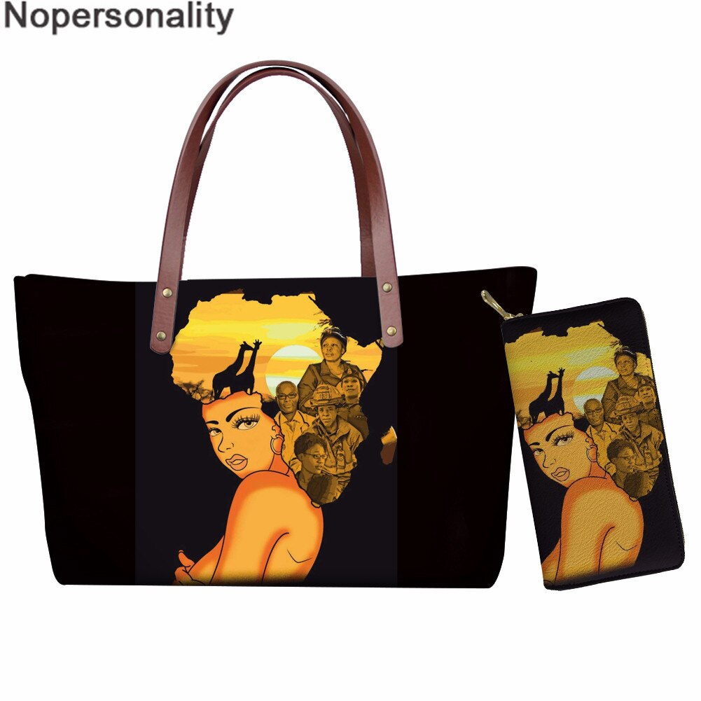 Nopersonality Vintage Etnische Meisjes Stijl Print Schoudertas Zwarte Kunst Afrikaanse Meisjes 2 Stuks Purse & Hand Tassen voor vrouwelijke