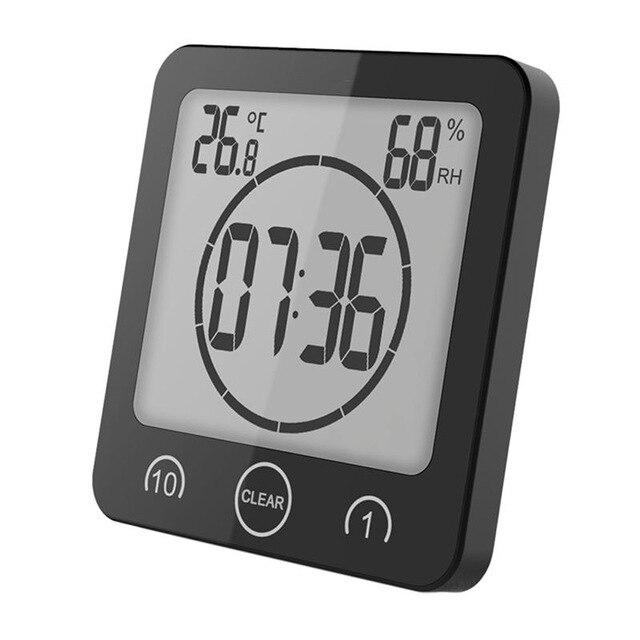 Horloge de douche numérique étanche LCD moderne, horloge de salle de bain, minuterie de température, horloge murale de douche, accessoires de décoration de maison: Black
